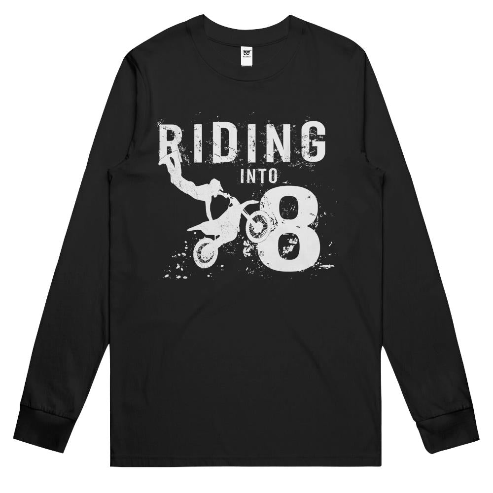 Riding Into 8 Years Old 8Th Birthday Boy Dirt Bike Party Long Sleeve T Shirts