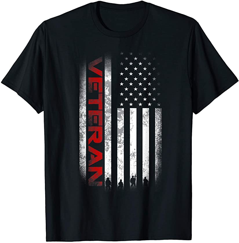 Vintage Veteran US Flag Fathers Day Gift T-Shirt