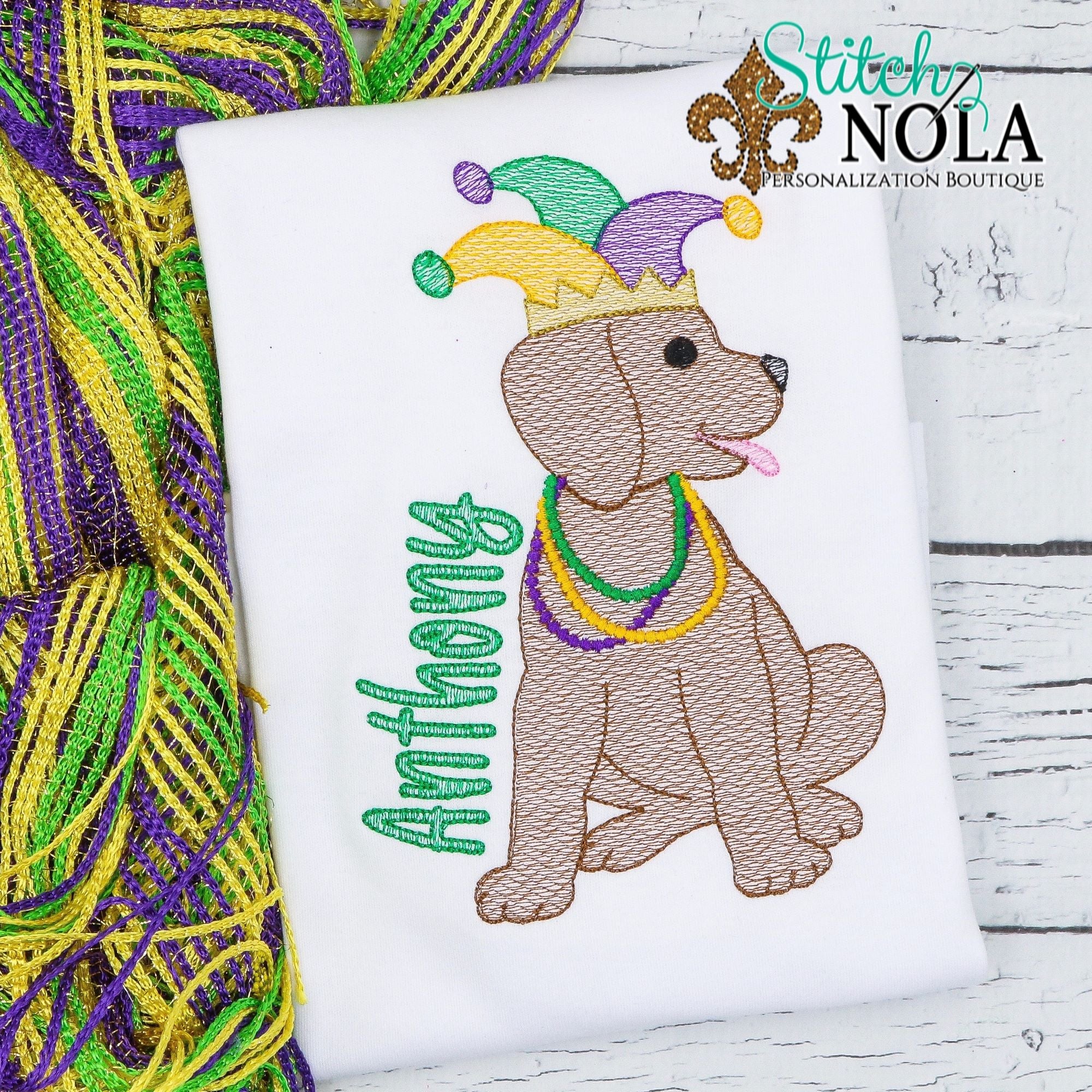 Personalized Mardi Gras Puppy Sketch Shirt