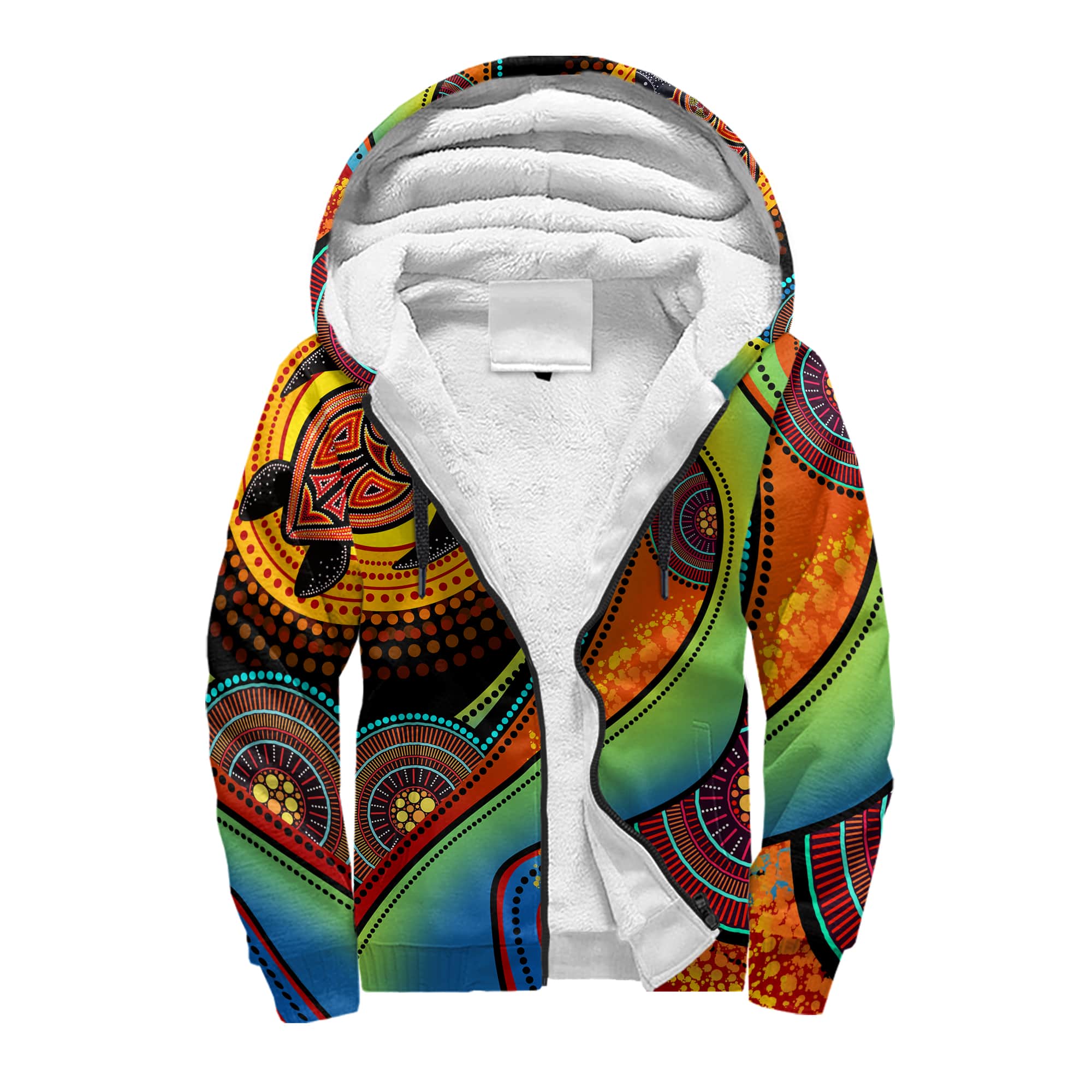 Aboriginal Green Turtles Australia Painting Art 3D Design Fleece Zip-Up Hoodie