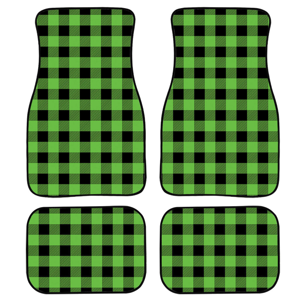 Ufo Green And Black Buffalo Check Print Front And Back Car Floor Mats, Front Car Mat