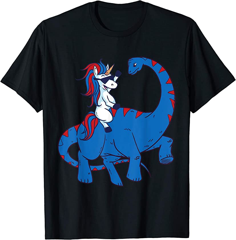 Unicorn Riding Dinosaur Diplodocus 4th of July Kids Boys Men T-Shirt