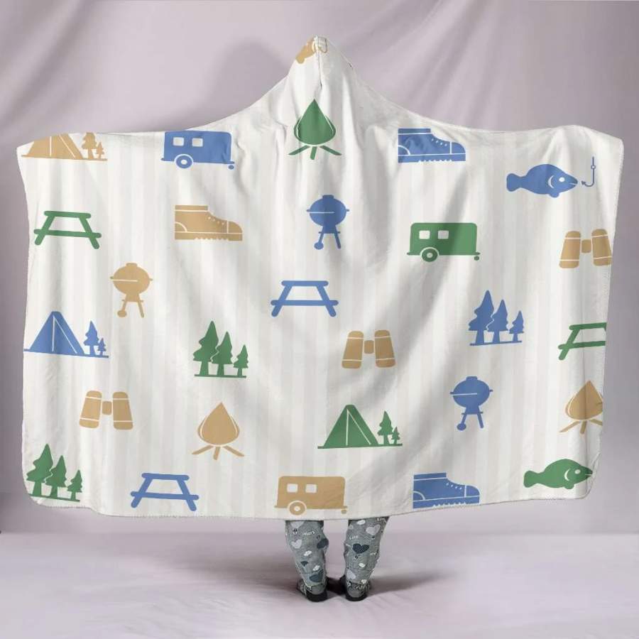 Wozoro Hooded Blanket Camping Pattern White Color Adult, Youth Size