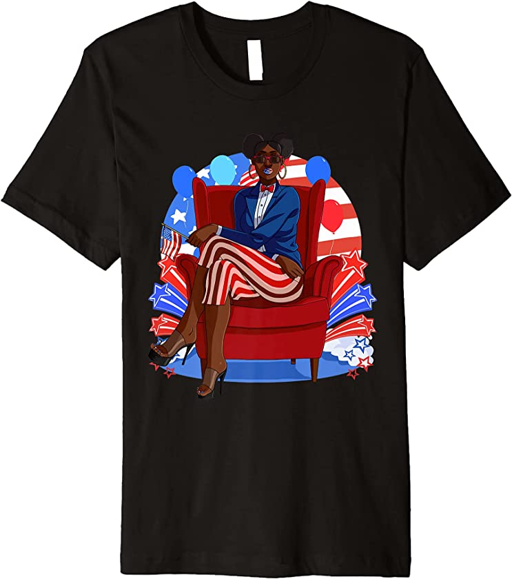 African American Female Uncle Sam Black 4th Of July Premium T-Shirt