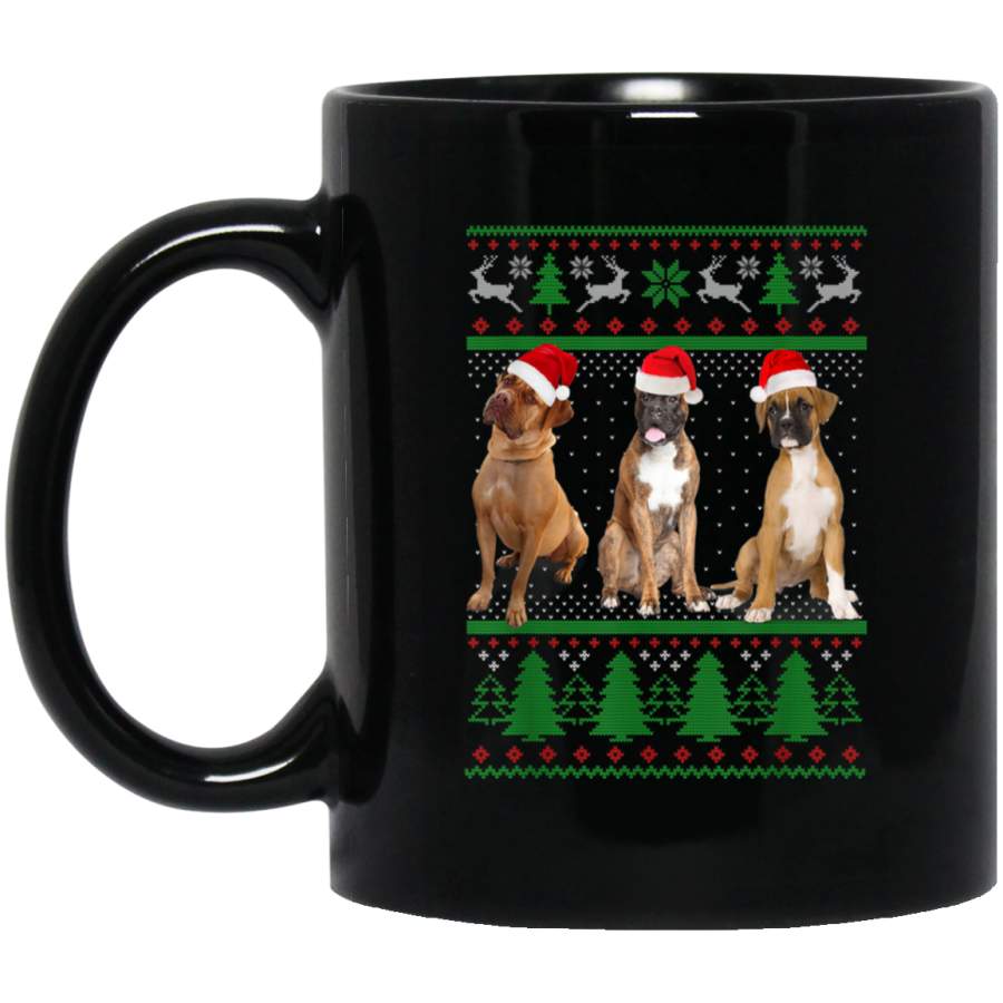 Ugly Christmas Sweater Boxer Dog 11 oz 15 oz Mug Black