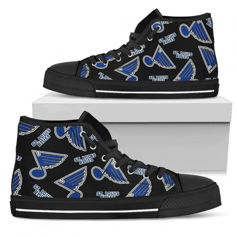 Script Logo Pattern St. Louis Blues High Top Shoes #598