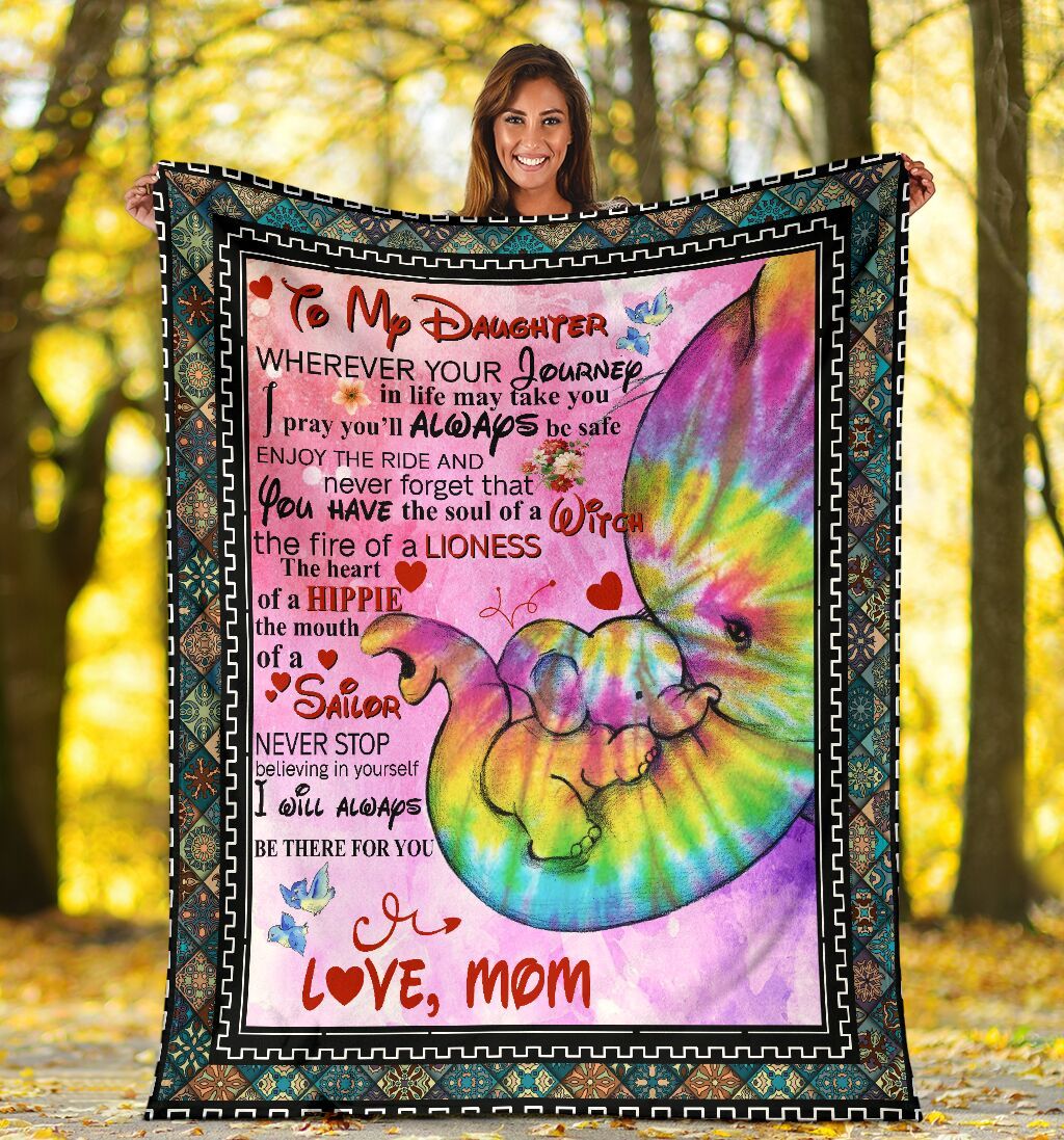 To My Daughter Wherever Your Journey In Life Elephant Hippie Fleece Blanket