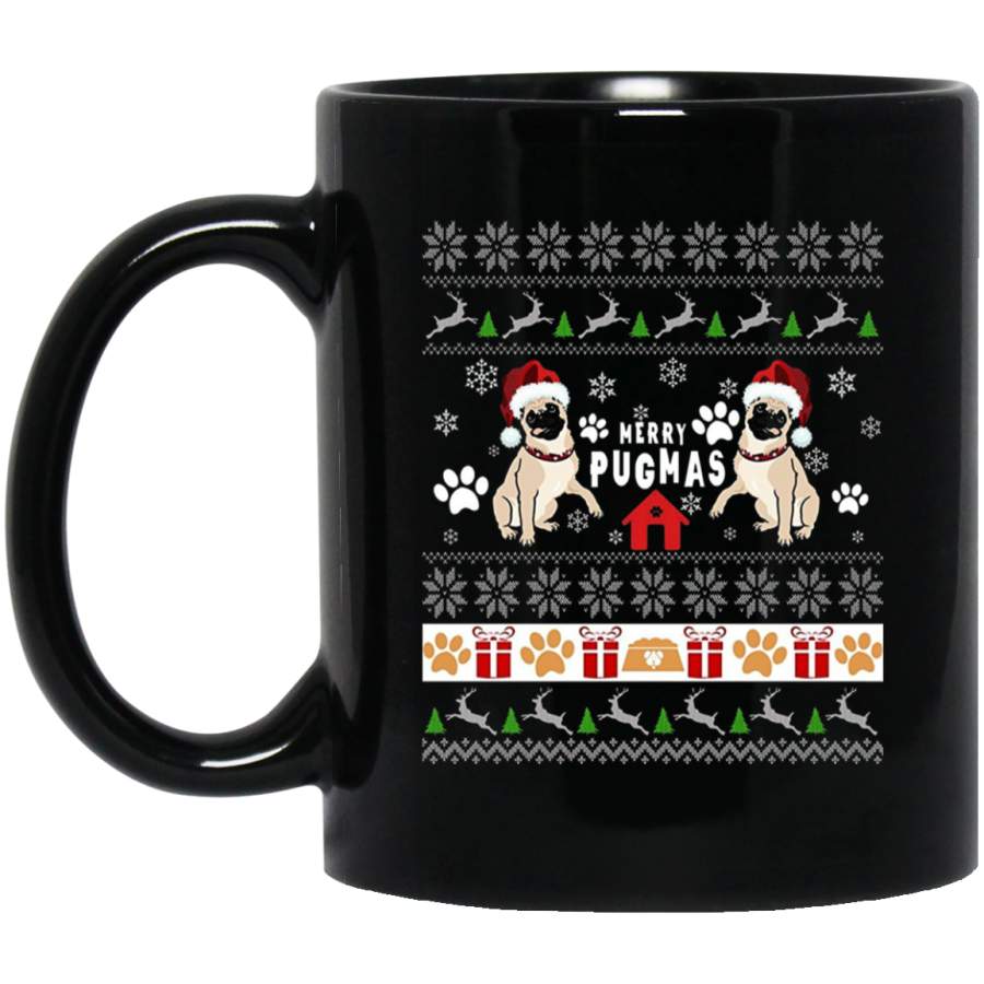 Ugly Christmas Sweater Merry Pugmas Pug Dog Xmas Mug 11 oz 15 oz Black Mug