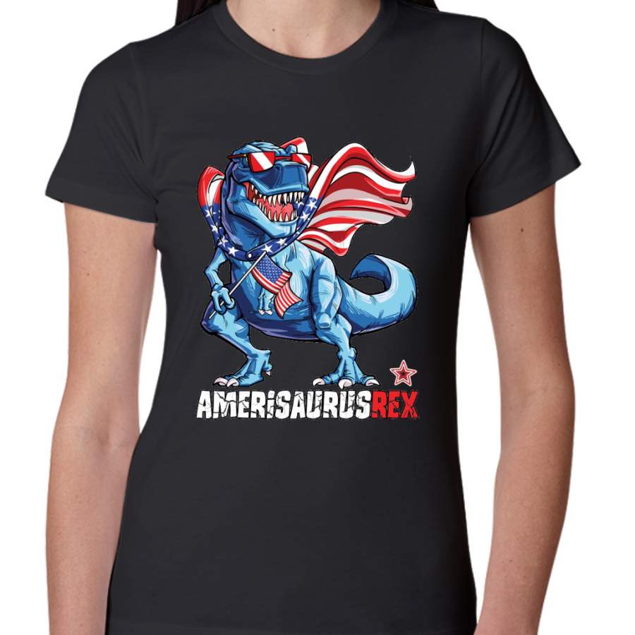 Dinosaur American Flag T shirt 4th of July Amerisaurus T Rex Women T-Shirt