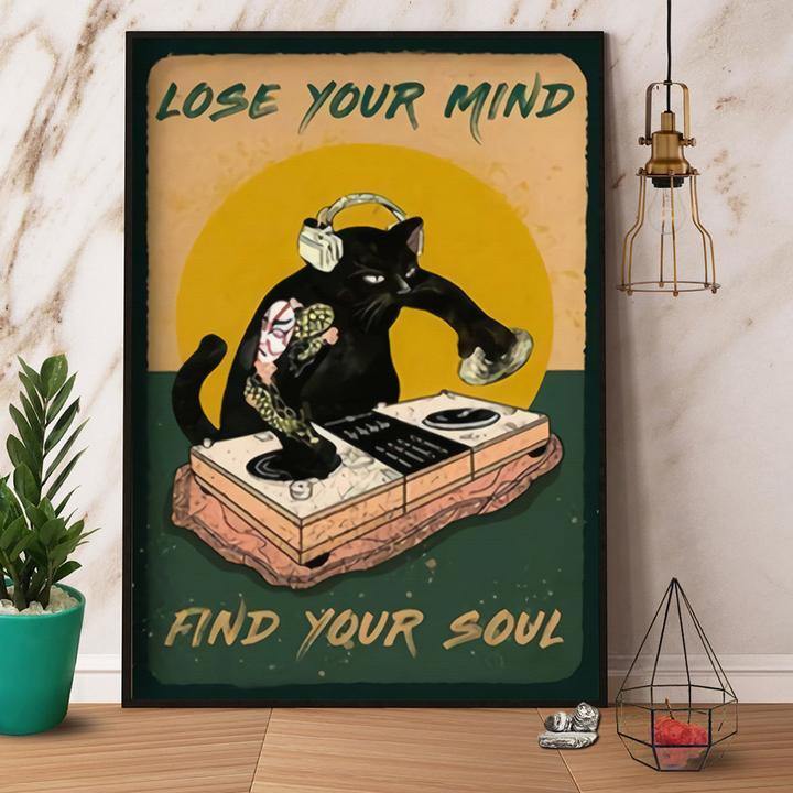 Black Cat Dj Lose Your Mind Find Your Soul Gift For Family Home Decor Matte Canvas Canvas Prints