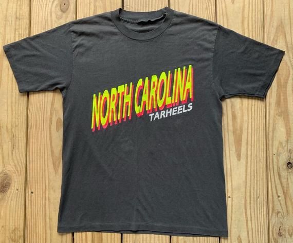 Vintage 90S North Carolina Tarheels Neon Black Shirtedium Black Faded Shirt