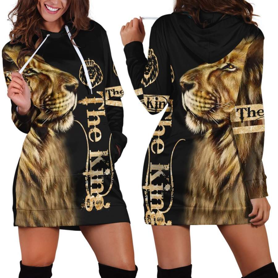 King Lion 3D All Over Printed Hoodie Dress For Women