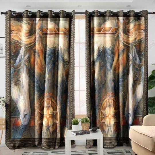 Tmarc Tee Horse Native American Vintage 3D All Over Printed Window Curtain Home Decor