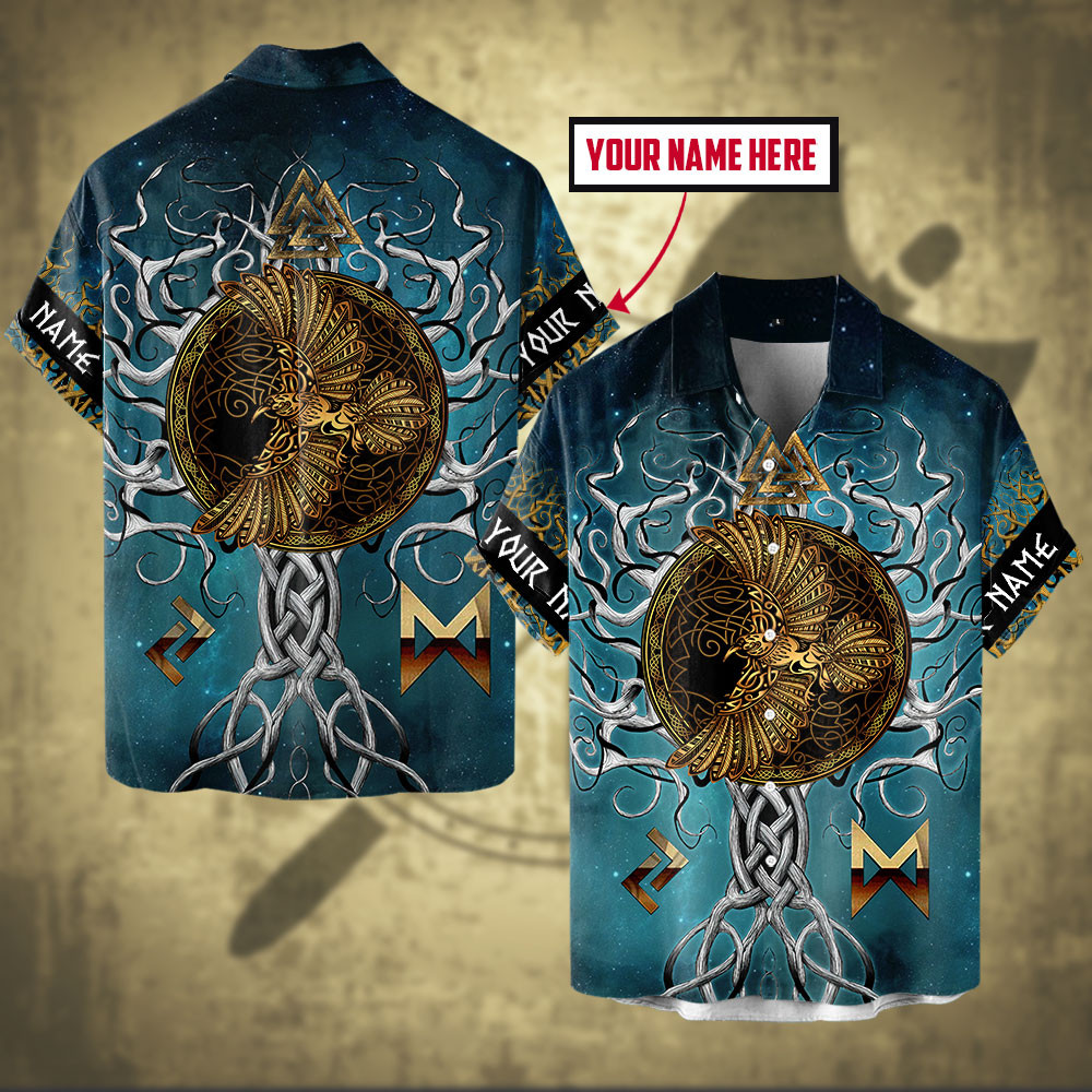 Viking Odins Celtic Raven On Background Yggdrasil Golden Art Customized All Over Print Hawaiian Ha52329