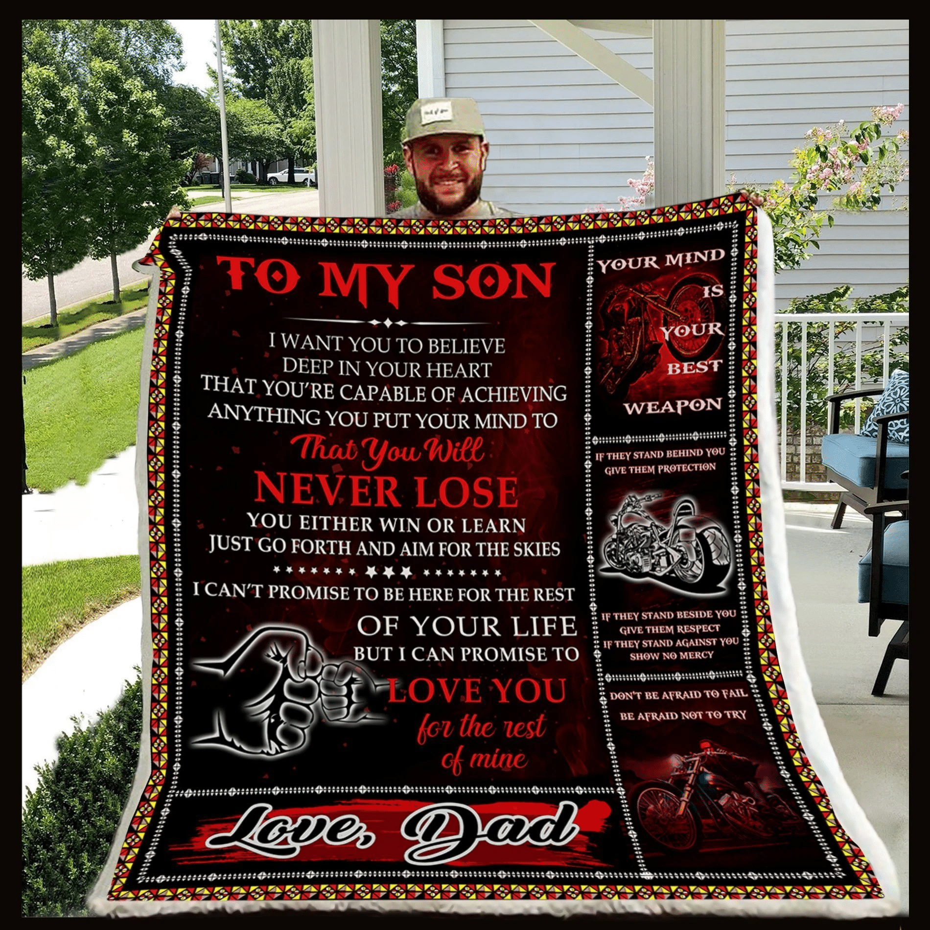 Biker Blanket Dad To Son Never Lose, Biker Blanket Lover, Blanket Gift For Son From Dad, Christmas Gift For Son Cozy Fleece Blanket Sherpa Blanket