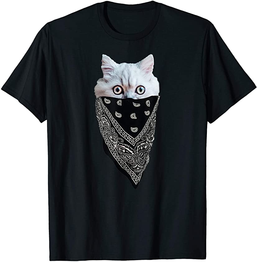 Cat Wearing a Bandana as a Mask Tee | Funny, Cute Kitten T-Shirt