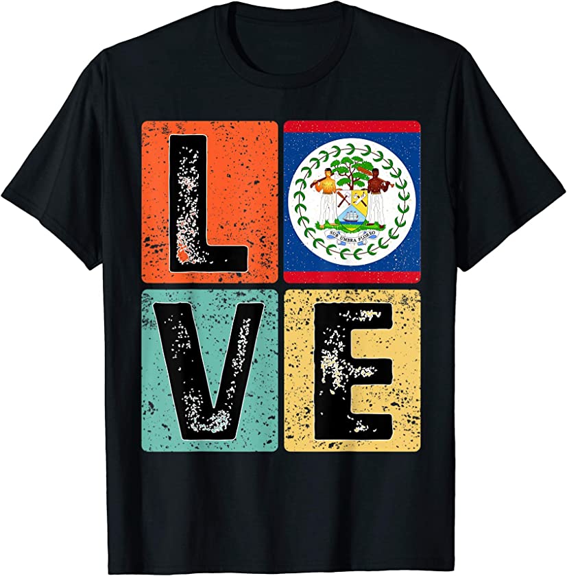 Vintage Retro I Love Belize Flag for Belizean Pride T-Shirt