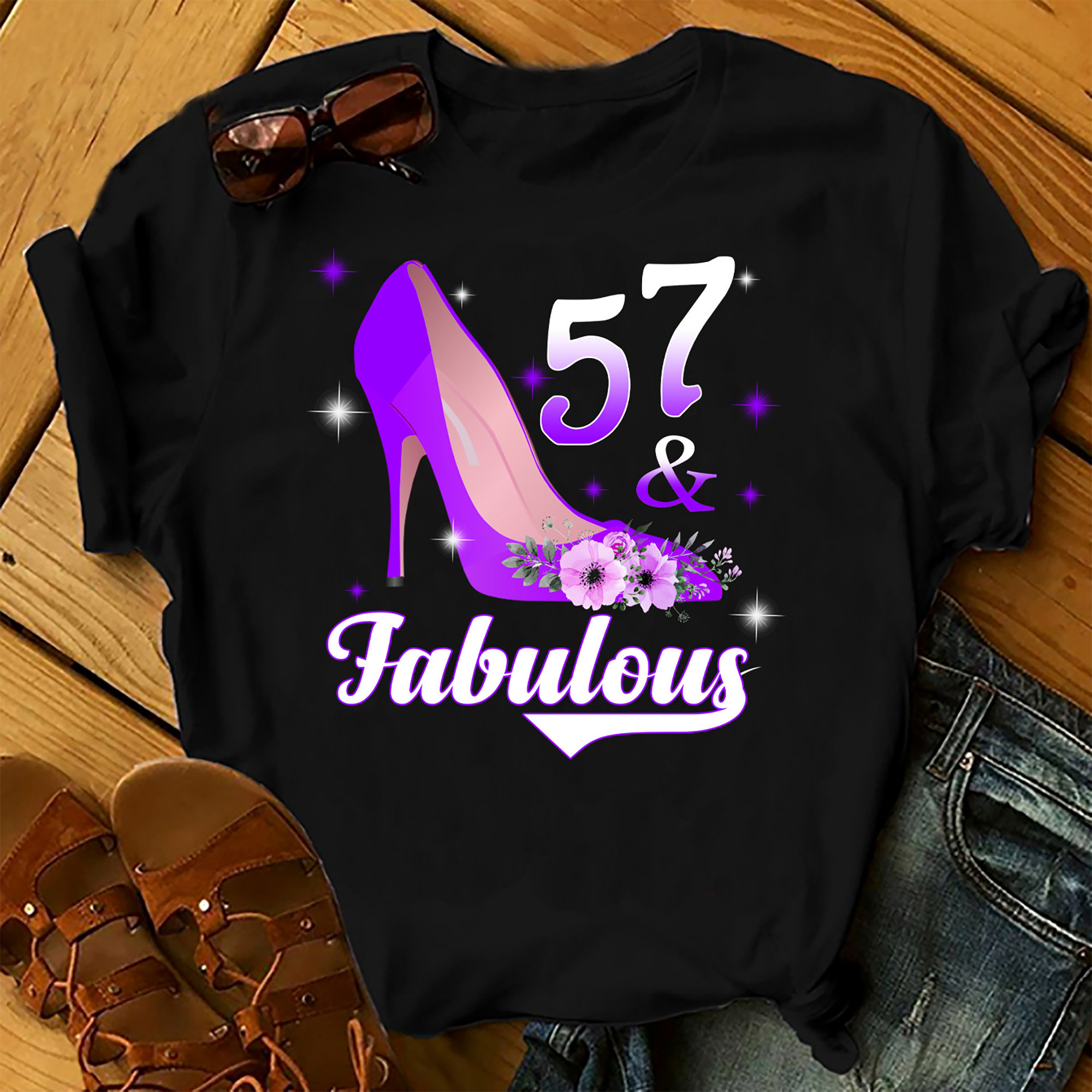 57 And Fabulous – Shirts Women, Birthday T Shirts, Summer Tops, Beach T Shirts