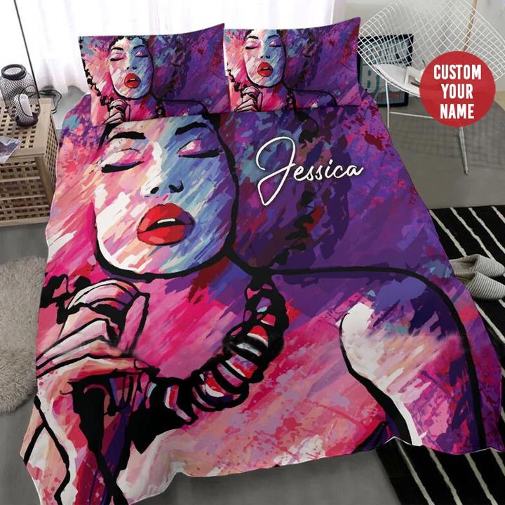 African American Black Pretty Girl Purple Duvet & Pillow Covers Personalized Bedding Set / Vhppqh020720