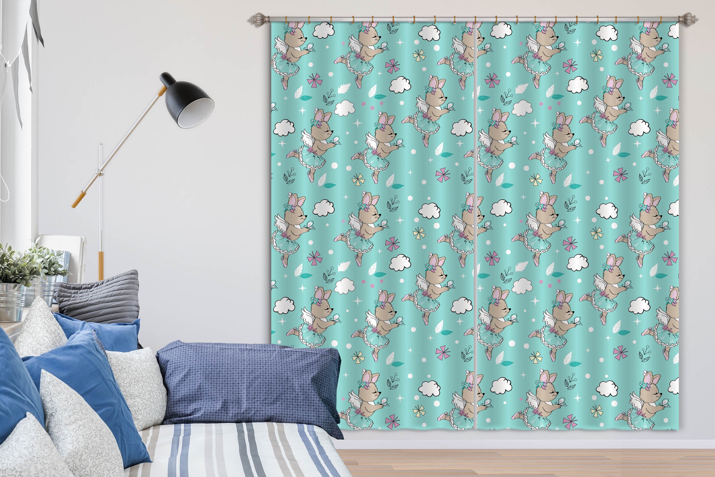 3D Cartoon Rabbit Green Curtains And Drapes Lqh A862