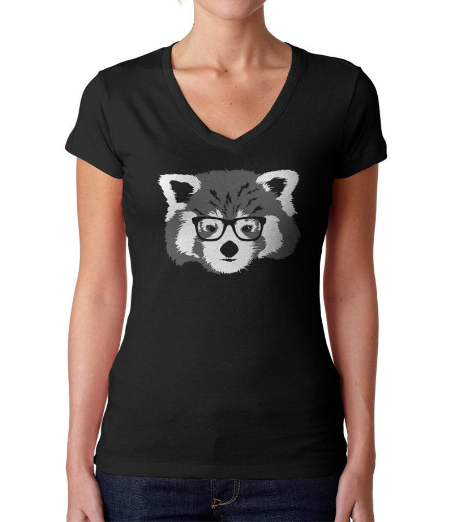 Women’S Red Panda With Glasses Vneck T-Shirt