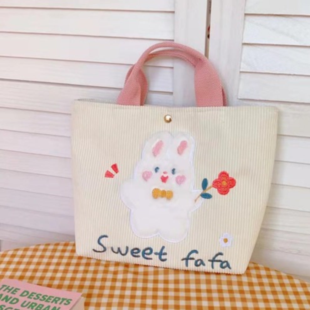 Bag Canvas Embroidery Sweet Kawaii Print Bunny Bear