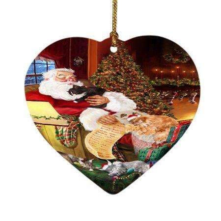 Maine Coon Cats And Kittens Sleeping With Santa Heart Christmas Ornament D392