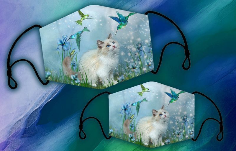 White Cat And Hummingbird Face Covering Kitty Kitten Cat Lovers Cotton Mask 1-10 Pcs For Kid & Adult All Over Print Face Mask Covering For Adults And Kids