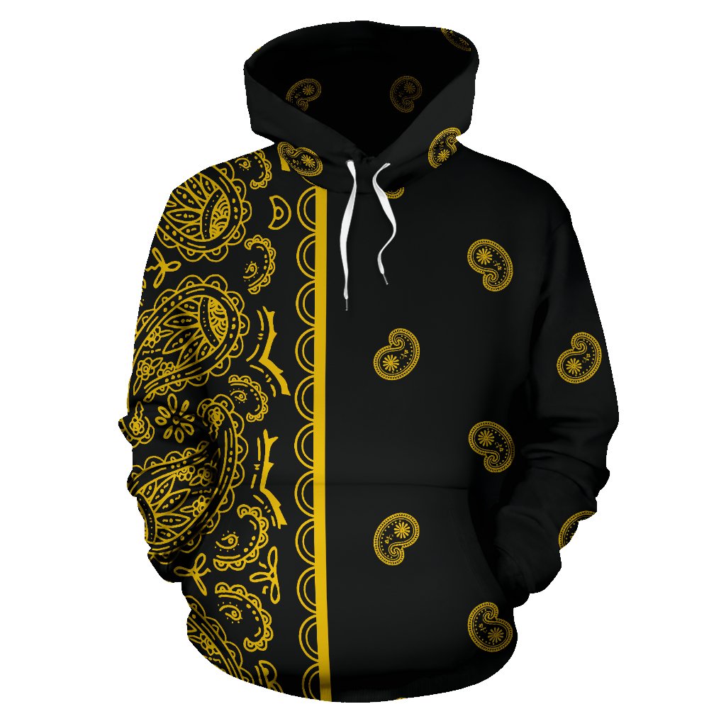 Asymmetrical Black Gold Bandana Pullover Hoodie