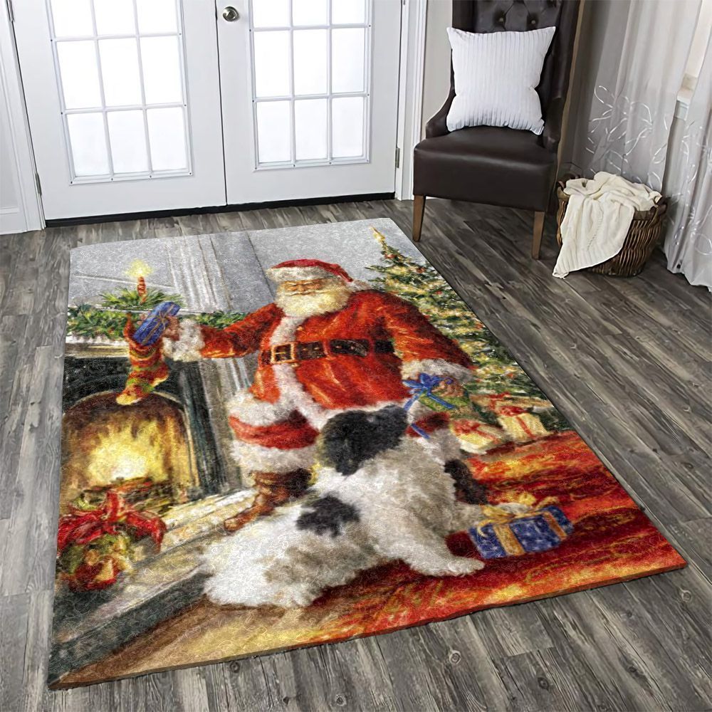 Santa Claus With Puppy Christmas Rug