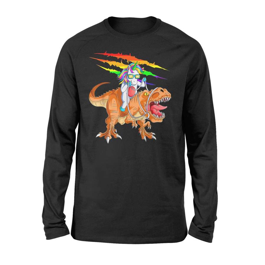 Birthday T-shirts Unicorn Riding T-Rex Dinosaur – Standard Long Sleeve