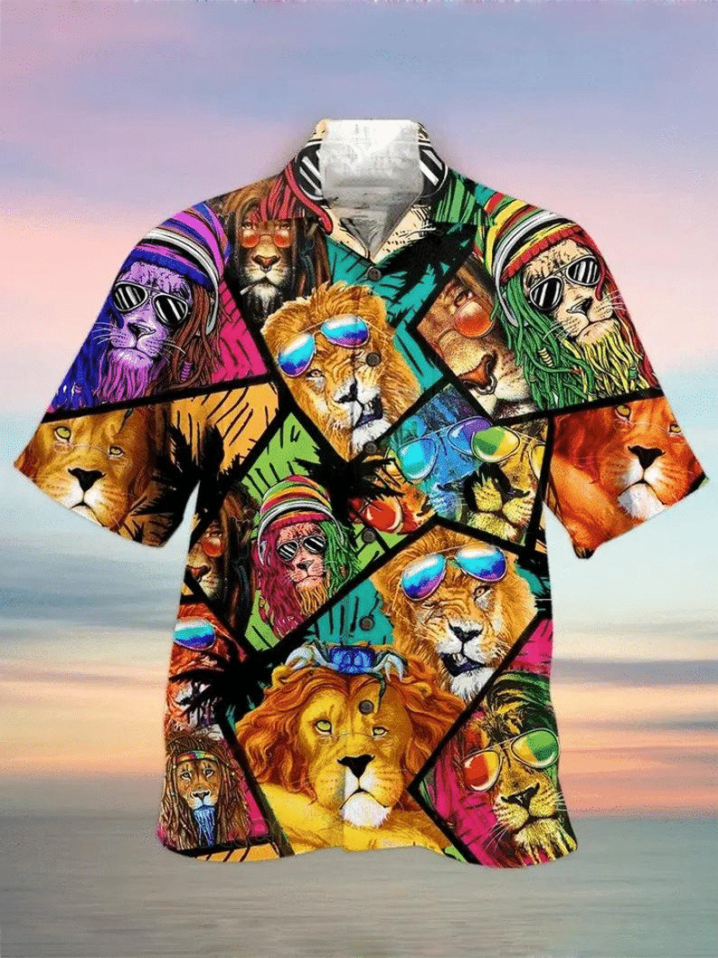 Waybackapparel Lion Colorful 3D Hawaiian Shirt