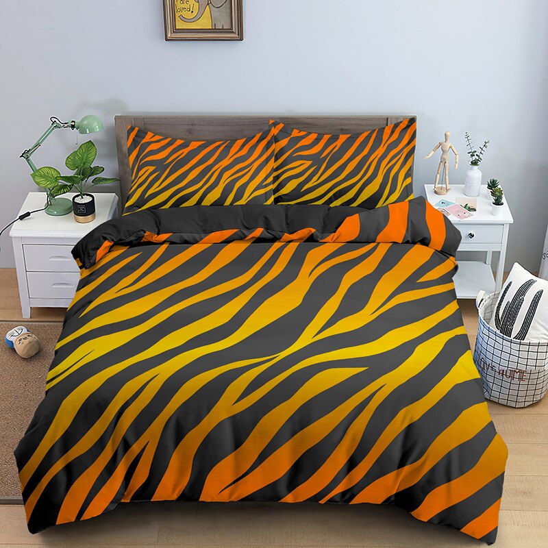 Bedclothes Psychedelic Tiger Or Zebra Skin Printing Bedding Set Single King Queen  Duvet Cover With Pillowcase