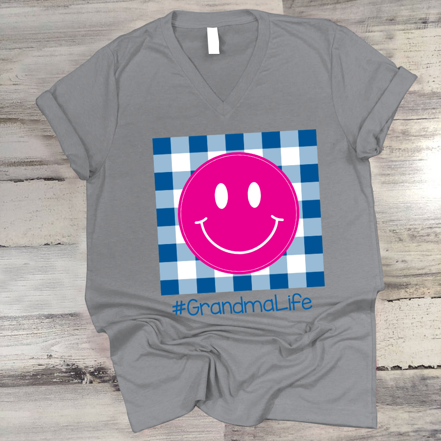 Personalized Grandma Life Smiley V-Neck