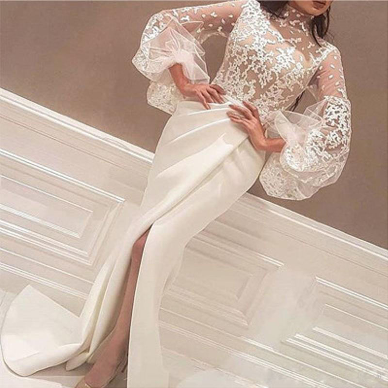 Women Ladies Embroidered Chiffon Wedding Bridesmaid Evening Prom Gown Formal Lace Long Dress Party White dresses for women 2021 alx