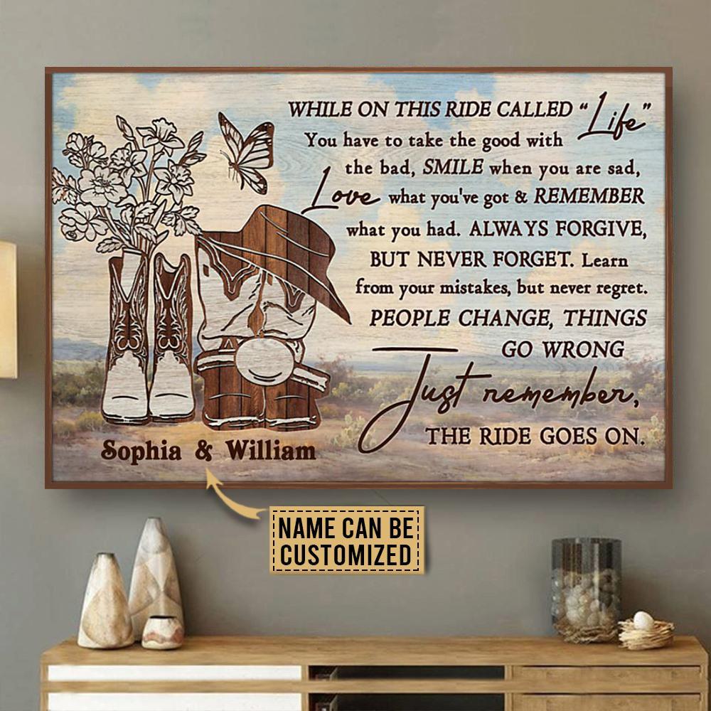 Aeticon Gifts Personalized Sky Cowboy Couple While On This Ride Canvas Mom Dad Gift Home Decor