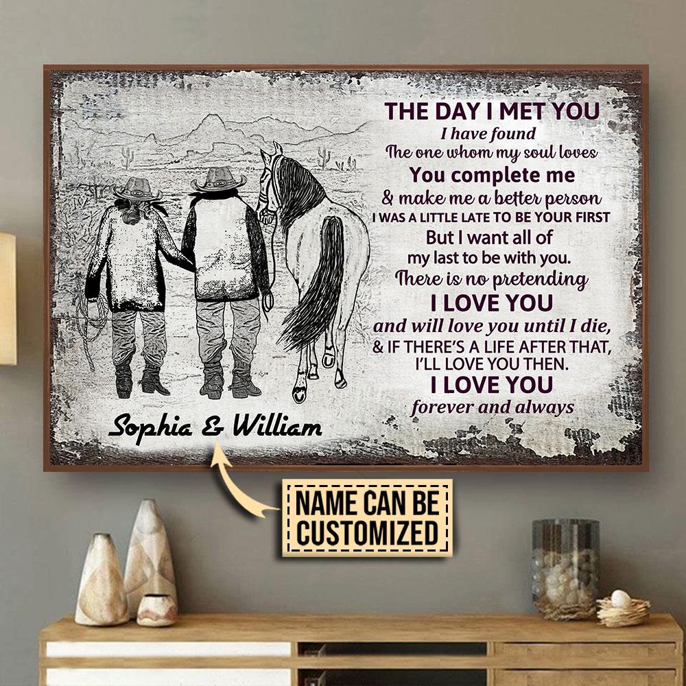 Aeticon Gifts Personalized Cowboy The Day I Met You Sketch Canvas Mom Dad Gift Home Decor