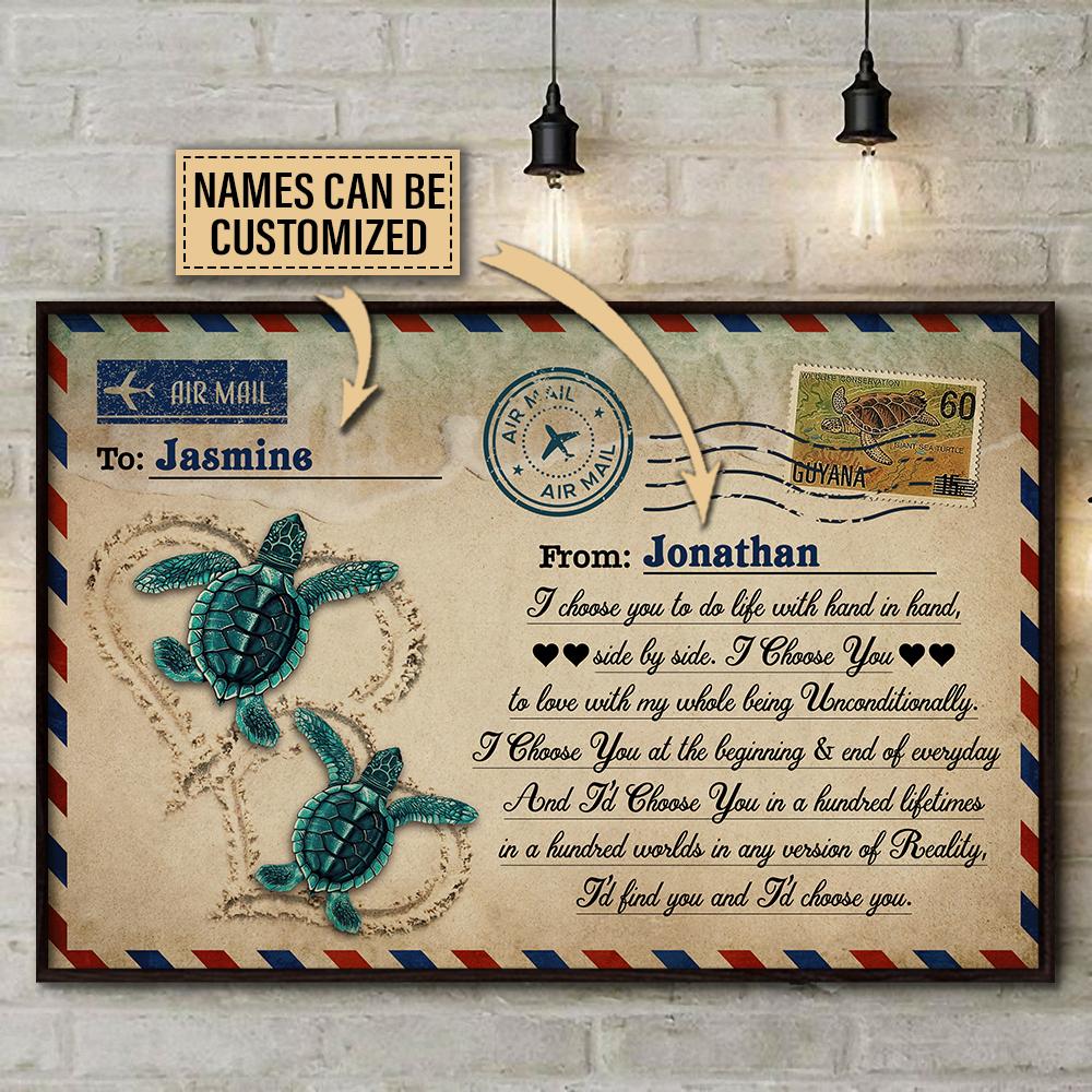 Personalized Canvas, Custom Canvas Prints Sea Turtle Couple I Choose You Customized Poster Print, Canvas Poster Wall Art, Canvas Print Wall Decor