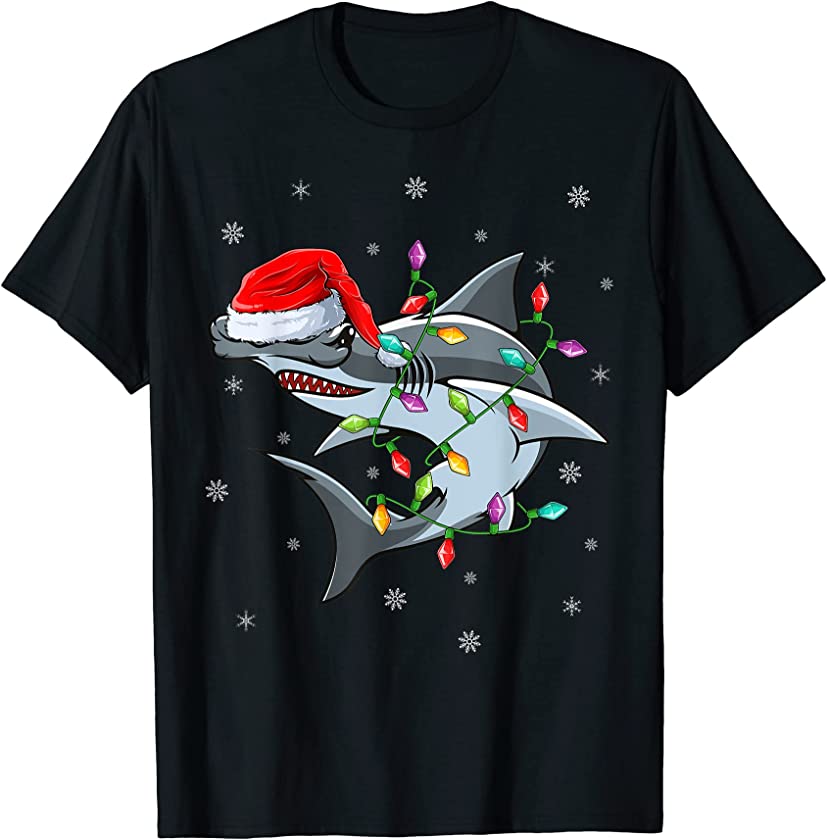 Xmas Lighting Santa Hat Hammerhead Shark Christmas T-Shirt