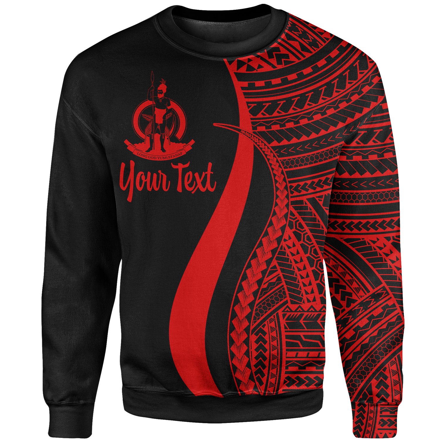 Vanuatu Custom Personalised Sweatshirt – Red Polynesian Tentacle Tribal Pattern – BN11