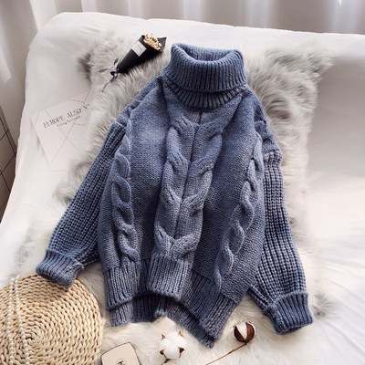 Thick Warm Turtleneck Women Knitted Sweater Pullovers Solid Loose Long Sleeve Jumpers Ladies Outwear Coat Knitting Ladies Tops alx