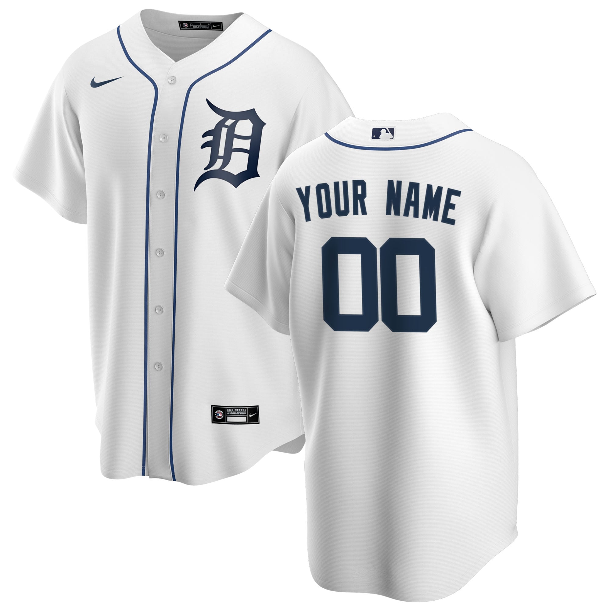 Men’s Detroit Tigers White Home Custom Jersey