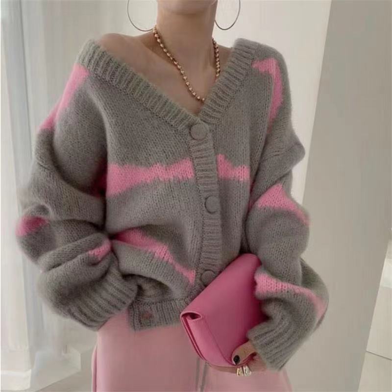 Sweaters for Women Aesthetic Cute Knitted Crochet Tops Thick Cardigans Woman Y2k Harajuku Autumn Winter Vintage Korean Fashion alx