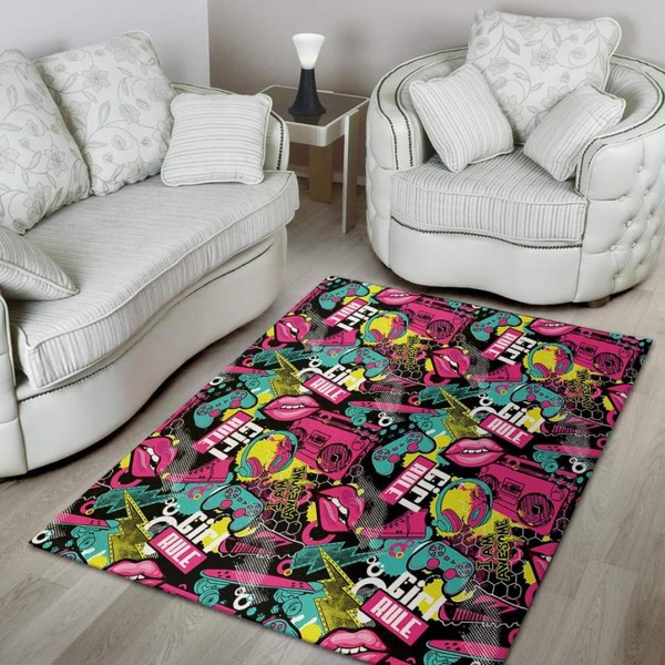 Graffiti Abstract Hiphop Lip Area Rug