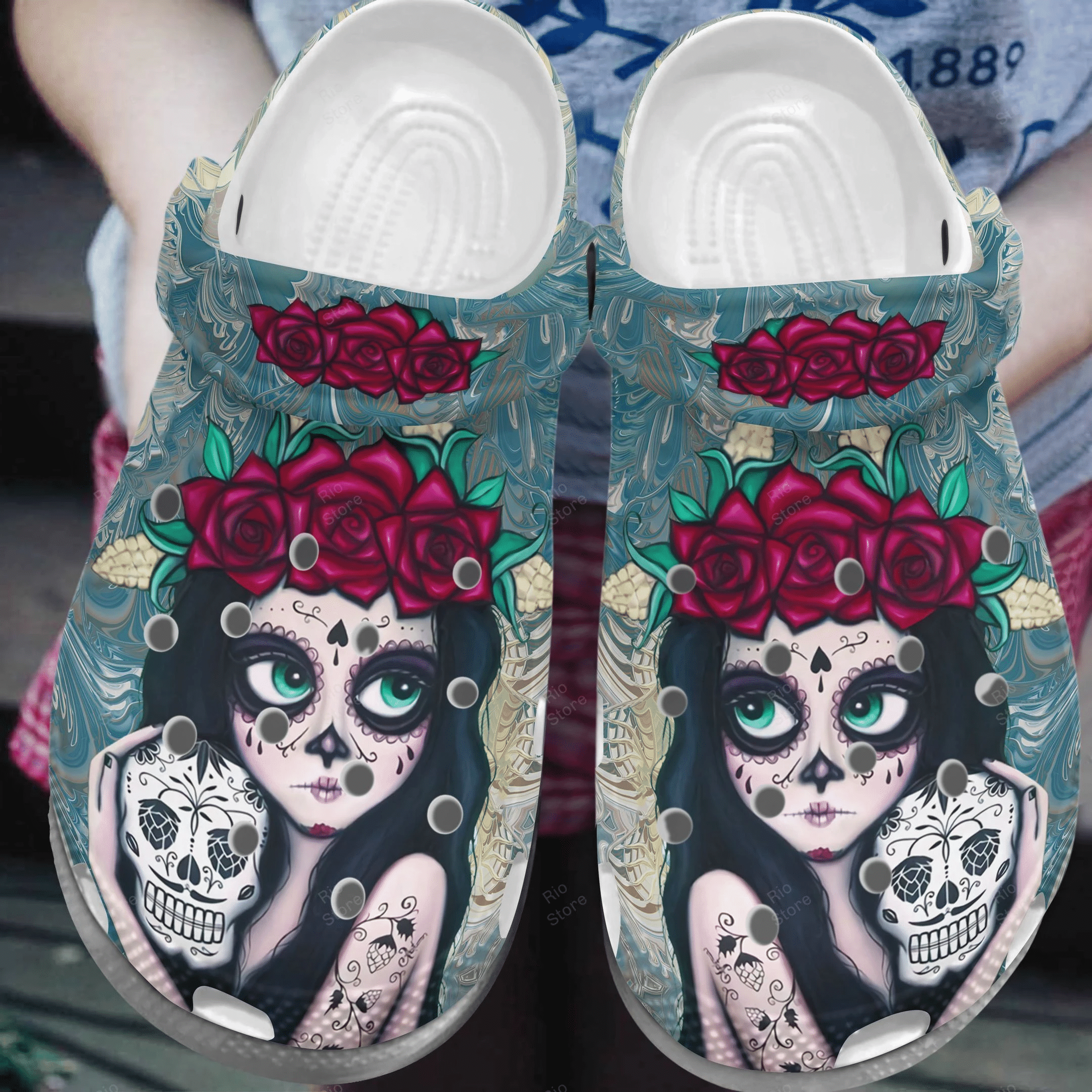 Beautiful Girl Flower Sugar Skull Mexican Crocs Shoes Crocbland Clog Gifts For Women Girl Daughter