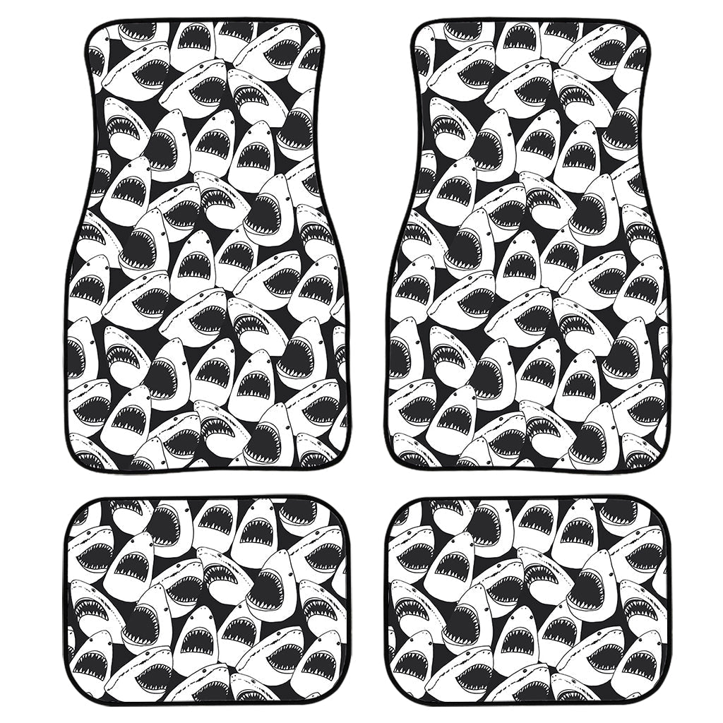 White And Grey Shark Pattern Print Front And Back Car Floor Mats, Front Car Mat