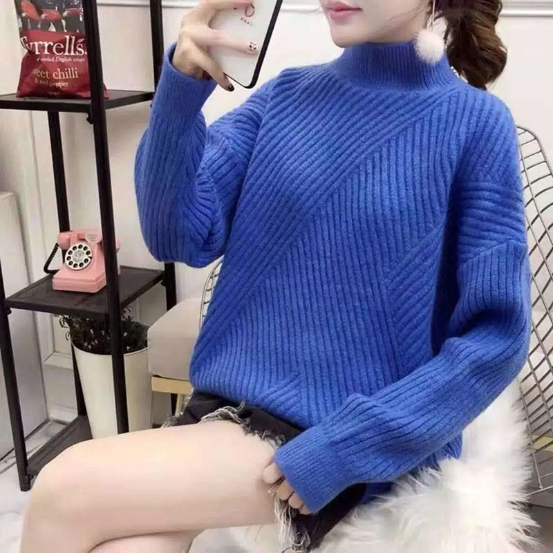 Sweater Women’s Half High Collar Loose Pullover Long Sleeve Winter Autumn Lady Thickened Bottomed Sweater Hot Sale alx