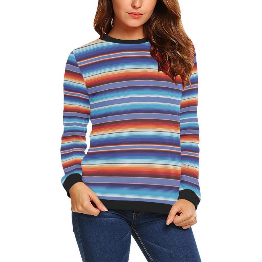 Baja Mexican Blanket Serape Pattern Print Women Crewneck Sweatshirt