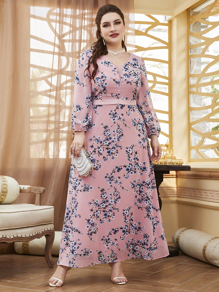 TOLEEN Women Large Plus Size Maxi Dress 2022 Spring Pink Green Black Chic Elegant Long Sleeve Floral Evening Party Robe Clothing alx