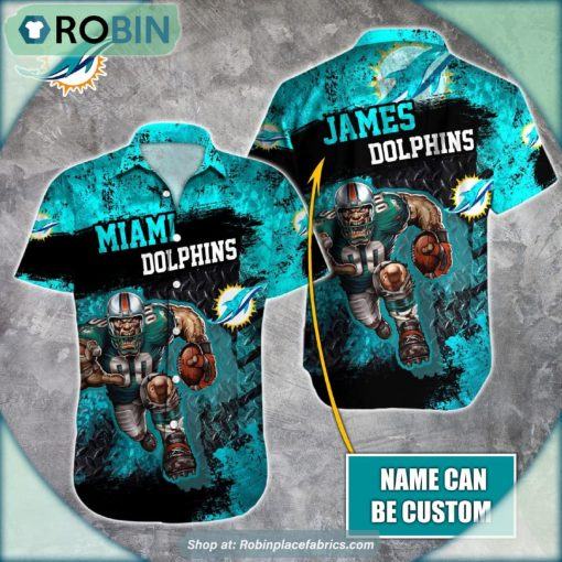 Miami Dolphins Mascot 3D Printed Summer Hawaiian Shirt Custom Name